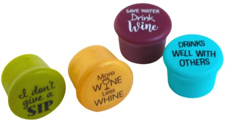 CapaBunga Wine Bottle Stopper, Set of 4, Sip, Whine, Save, Drinks