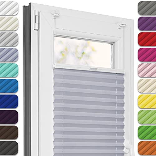 Estika Plissee ohne Bohren, Premium Klemmfix - 70cm Breite x 200cm Höhe - Grau-violett - Metal pliseehalter ohne Bohren, Modern sichtschutz für Fenster, Jalousien Fenster ohne Bohren