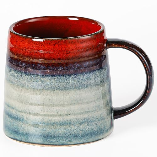 stor keramisk kaffemugg i masoline handgjorda keramikmuggar, tekoppar med stort handtag för kontor och hem, 440 ml, säker för diskmaskin och mikrovågsugn (bläckröd)