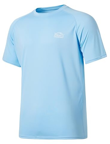 WILLIT UV-skjorta herr Rashguard T-shirt kortärmad badskjorta UPF 50+ snabbtorkande lätt andningsaktiv utomhus surfing fiske, Blå, L