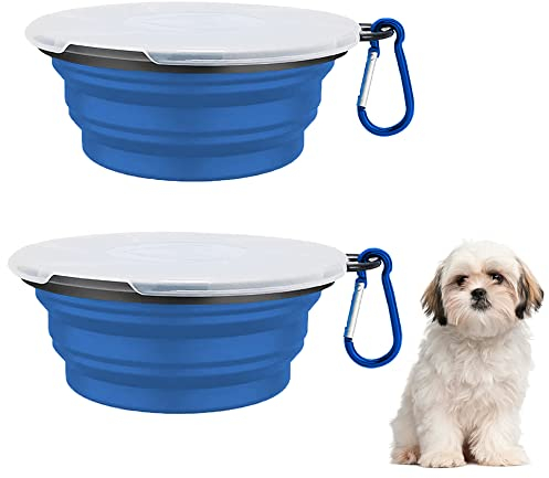 JVHLOV 350ML Lot de 2 Gamelles de Voyage Pliables pour Animal de Compagnie, avec Couvercle et Crochet Gamelles de Voyage pour Chien et Chat Bols, Portable Bol Pliable pour Chien
