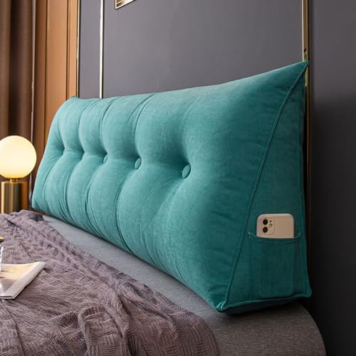 MONDEX Rückenkissen Bett, Lang Keilkissen Hohen Rückenkissen Kissen Bettkissen Rückenlehne Nackenstützkissen Rückenstützkissen Lordosenstütze Lesekissen für Bett und Sofa,Blau,100 * 50 * 20cm