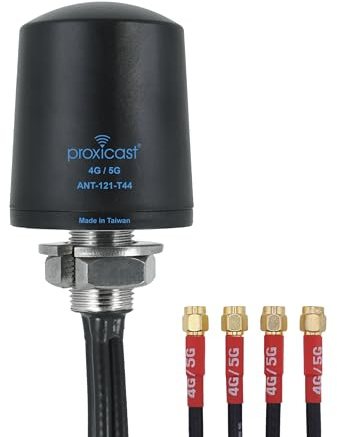 Proxicast 4x4 MIMO 4G/5G Cellular Antenna - Low Profile Vandal Resistant IP67 Omni Through Hole Mount - 6ft Coax - Black - Compatible with Cisco, Cradlepoint, Digi, Peplink, Sierra (ANT-121-T44-B-06)