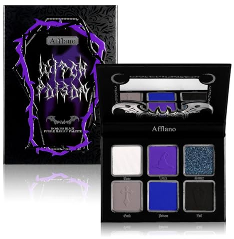 Afflano Goth Lidschatten Palette Lila Blau, Multichrome Blau Lila Matt Schwarz Weiß Grau Dunkel Lidschatten, Gothic Lidschatten Palette für Blaue Augen, Joker Clown Cosplay SFX Halloween Makeup