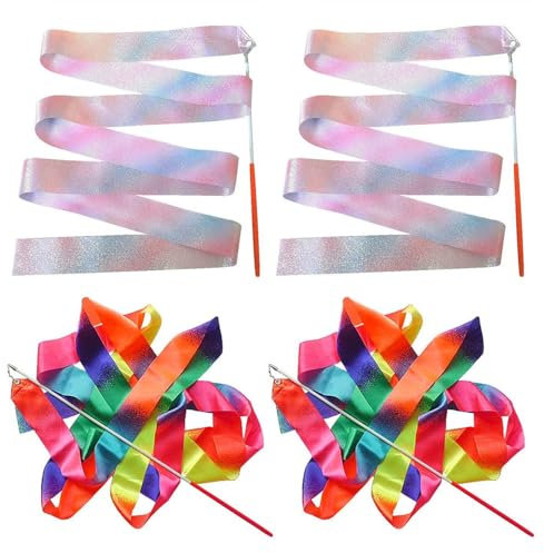 4 Stück Gymnastikbänder, Tanzbänder, Leistungsbänder, Lange Gymnastikbänder, Tanzübungsbänder