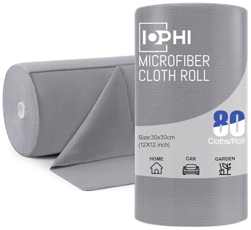 iophi 80x Bayeta Microfibra Rollos 30x30 cm, Reutilizables y Absorbentes, Paño Microfibra Coche Cocina y Hogar, Trapos Microfibra Limpieza Sin Pelusa, Gris