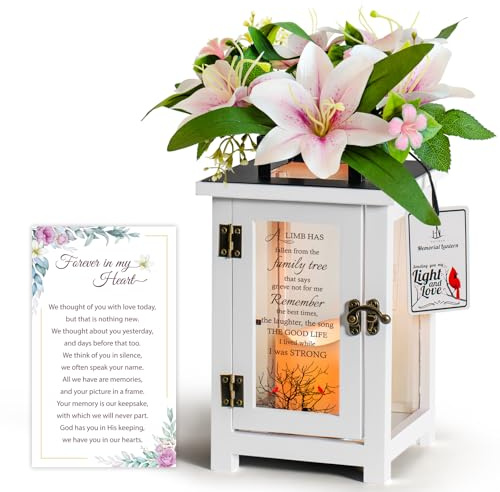 HN HAIINAA Farol conmemorativo con flor, regalos de condolencias por la pérdida de un ser querido, regalos conmemorativos por la pérdida de la madre, pérdida del padre, regalos funerarios cuidadosos