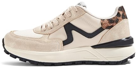 LUCKY STEP Women's Retro Fashion Casual Sneakers Platform Classic Trendy Trainning Anti-Slip Tennis Travel Walking Shoes(Beige,7)