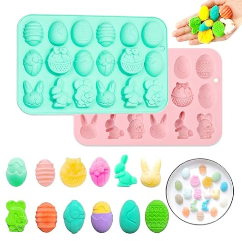 Moules À Chocolat En Silicone De Pâques, Moules À Œufs De Pâques En Silicone, Moules De Cuisson De Lapin À Œufs Antiadhésifs À 18 Cavités, Moules À Lapin De Pâques Diy 2 Pièces (rose vert)