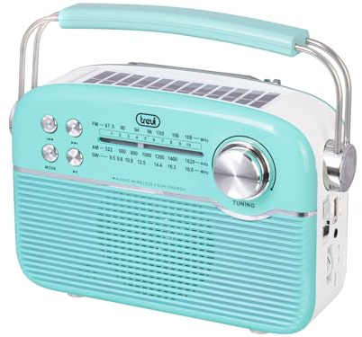 Trevi RA 7F50 BT Radio Portatile Wireless Multibanda FM AM SW con Lettore MP3, USB, Micro SD, Batteria al Litio Ricaricabile e Pannello Solare USB Type-C, Verde