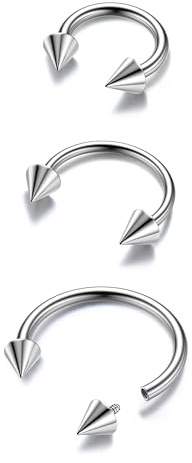BodyBonita G23 Titanio Piercing Septum para el Tabique Nasal con Forma de Herradura 3 Unidades con Forma de Barra Puntas para el Tabique Nasal Labio Cartílago Hélice Caracola para Plata 16G 8/10/12mm