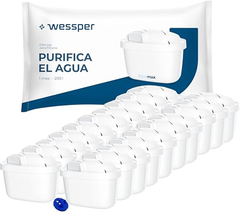 Wessper Wasserfilter kartusche, Filter mit Aktivkohle und Ionenaustauscherharz, zusätzlicher PIN kompatibel mit Brita-Kanne, Ersatzfilter für kanne von Dafi, Wessper, Aquaphor, Philips - 20er Pack