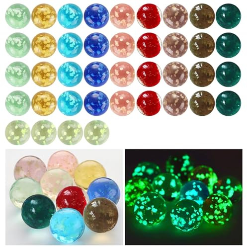 JEONDFG 40 biglie di vetro per bambini, 16 mm, biglie di vetro al buio, biglie di vetro super luminose al buio, per giochi per bambini, colori misti