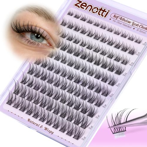 Self Adhesive Eyelash Clusters Natural Self Adhesive Lashes Cluster No Glue Eyelashes Pre Glued Wispy Cluster Eyelash Extensions 8-16mm 120Pcs by zenotti