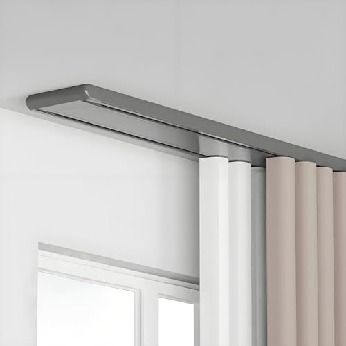 Sistema di binari per tende a doppio binario resistente, supporto a soffitto a 2 corsie in alluminio, asta divisoria per soggiorno, camera da letto, ospedale (grigio, 1,60 m)