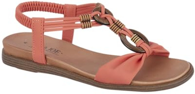 Jo & Joe Ladies Braided T-Strap Design Embellished Trim Elasticated Back Strap Flat Sandals