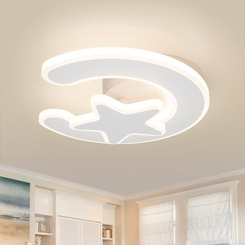 Lámpara de Techo LED Infantil con Motivo de Media Luna y Estrellas - Luz Decorativa 21cm, 15W, 3 Temperaturas de Color Regulables (3000K-6000K) - para Habitación Infantil, Salón o Habitación de Bebé