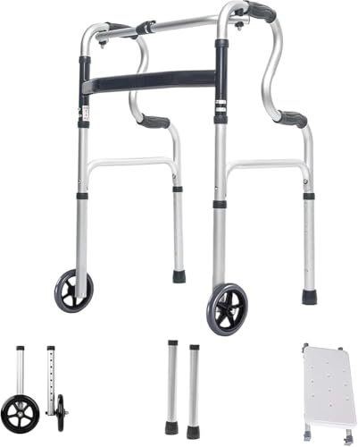 Déambulateur en aluminium léger avec siège pliable – Hauteur réglable et aide à la marche mobile pour personnes âgées et personnes âgées, cadre de stabilité vertical