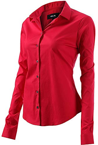 Mujer Camisa Básica de Algodón - Camisa Blusa Casual de Algodón de Manga Larga Informal con Cierre de Botón Delgado Formal, Ideal para Oficina/Trabajo/Entrevista (EU38, Rosa)