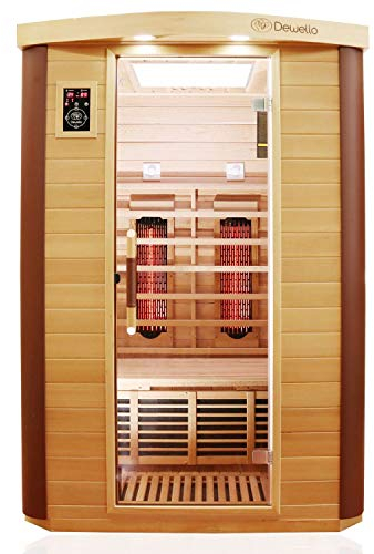 Dewello® Infrarotkabine Infrarotsauna Toronto 127x106 für 1-2 Personen aus Hemlock & Zedernholz mit stufenlos regelbaren Vollspektrumstrahlern, Bodenstrahler, LED-Farblicht, Bluetooth, FM,MP3,USB