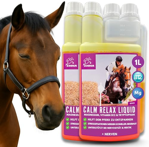 EMMA Calm Relax – Magnesiumhäst Liquid & tryptophan för hästar med vitamin B12 – Kompletterande foder för att stödja nervlugn, lugn och anti-stress under träning, transport och vardag 2 × 1 l