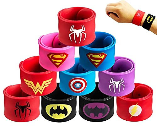 KAHEIGN 10Pzs Bandas De Bofetadas De Superhéroes Para Niños, Pulsera De Silicona Bandas De Pulsera De Bofetada De Los Vengadores De Marvel Para Cumpleaños Pascua Halloween Fiesta De Navidad Favores