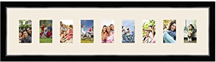 Cadres Photos pêle mêle multivues Blanc Cassé 9 Photo(s) 8x13 Passe Partout, Cadre Photo Mural 98x23 cm Noir avec Filet Argent, 3.4 cm de Largeur