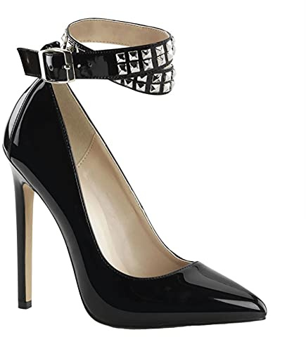 BeAUZQ Femmes Sexy Bout Pointu Bride à la Cheville Talons Hauts 13 cm Talons Aiguilles Pompes élégant Confortable Robe de soirée de Mariage Bureau Chaussures Formelles,Noir,37 EU