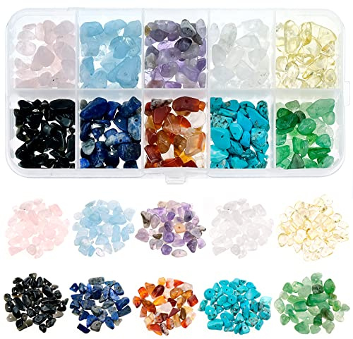 Cuentas de Piedras Preciosas, 300 Piezas Cuentas de Cristal Irregular con Agujero,Piedras Naturales en Forma de Chip para Manualidades, Accesorios para Bijouterie(10 Colores) | Juego de piedras preciosas irregulares de 10 colores para pulseras, collares, pendientes y manualidades hechas a mano