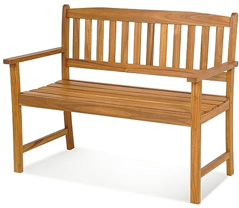 KOMFOTTEU Banc de Jardin 2 Places, Banquette de Parc en Bois d'Acacia, Banc de Parc, Chaise de Parc avec Dossier, Charge de 360 kg, pour Balcon, Terrasse (Petite Taille, 110 x 56,5 x 86 cm)