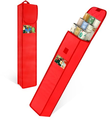 Geschenkpapier Aufbewahrung 2 Stücke, Strapazierfähiges organizer für geschenkpapier für Geschenkpapierrollen Aufbewahrungstasche (78x13x13cm) - Rot