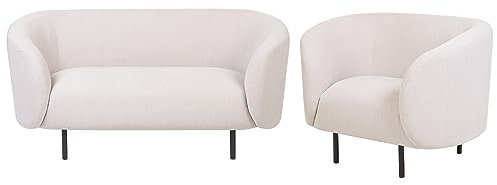 Beliani Conjunto de Sala de Estar 3 plazas de poliéster Beige Negro bouclé Patas Loen