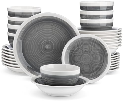 Kombiservice Steinzeug, vancasso ORI 32-teiliges Tafelservice, geschirr rund mit je 8 Speisetellern, Desserttellern, Müslischalen und Pastaschalen, modernes Design für 4-12 Personen