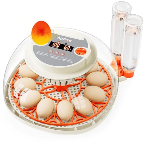 Apdoe Incubadora de 12 huevos, incubadoras para incubar huevos, volteador automático de huevos con control de temperatura, vela de huevo, reposición automática de agua, incubadora de aves de corral