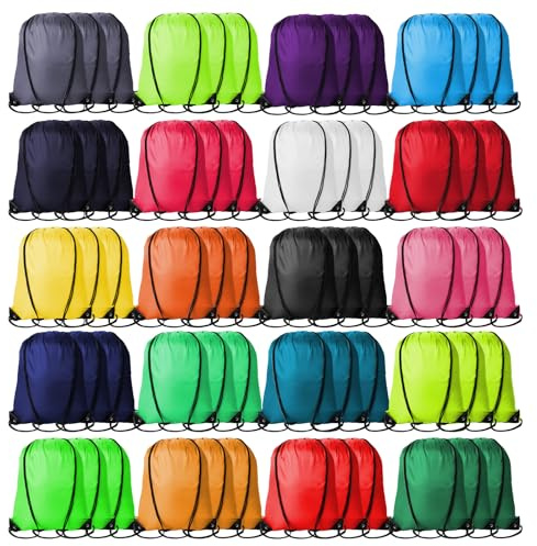 Kuhome 60Pcs Drawstring Backpacks Bulk String Bag Cinch Sack Pack Storage Knapsack Polyester Gift Bags Sports Drawstring Bags for Trip Gym Party Bags(20 Colors)