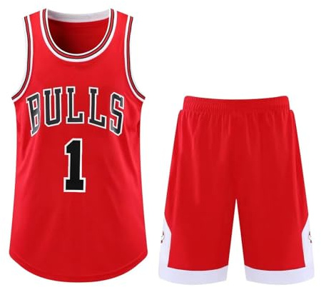 Basketball Trikot Shirt und Shorts, Kinder/Erwachsene Basketball Jersey, Kinder/Erwachsene Basketball ärmellose Anzug, 2-Teiliges Kinder/Erwachsene T-Shirt Weste + Shorts rot L