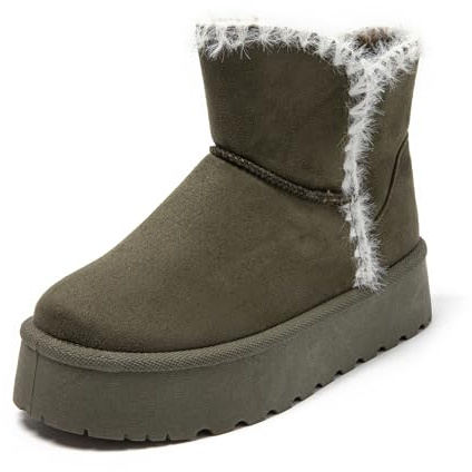 JOMIX Stivali Donna Invernali Bassi Stivaletti Ragazze Imbottiti con Pelliccia Sintetica Calde Comode da Neve MD9764-10 Verde, 37