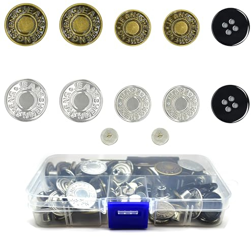70 Stück verstellbare Jeansknöpfe mit Schraubendreher,17mm/20mm/11.5mm Button Pins Jeans mit Nieten,knöpfe ohne nähen,druckknöpfe ohne nähen,Hosen Ersatz Knöpfe,DIY Jeansknopf zur Reparatur von Jeans