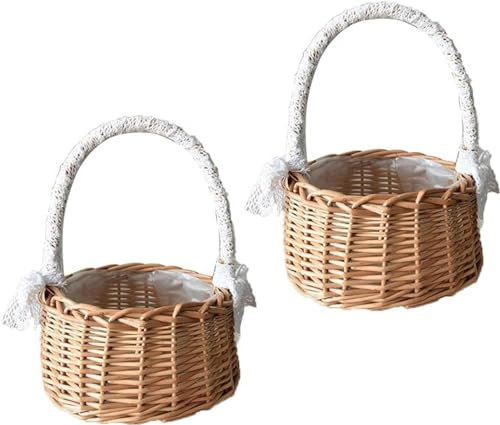 Lot De 2 Petits Paniers En Osier Avec Poignée, Panier À Disperser, Panier En Rotin, Panier À Dispersion, Panier De Mariage, Panier À Fleurs Tressé, Panier À Dispersion De Mariage Pour Fête, Festival