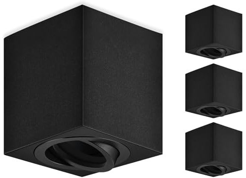 GeyouLux 4x Faretti LED Soffitto GU10 Φ80×84mm 45°Girevole Faretti da Soffitto Nero Piazza Alluminio Faretto Soffitto Per soggiorno,Camera da Fetto 230V Con Presa GU10(Nessuna fonte di luce)