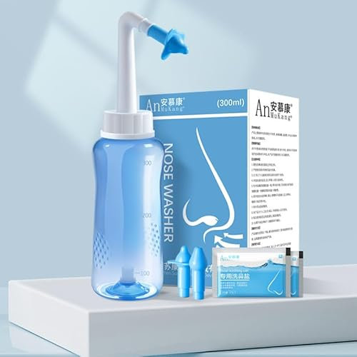 Neti Pot, kit di risciacquo nasale con 30 pacchetti di sale nasale, detergente per il lavaggio del naso, lavaggio a pressione, irrigazione nasale, per adulti e bambini, 300 ml