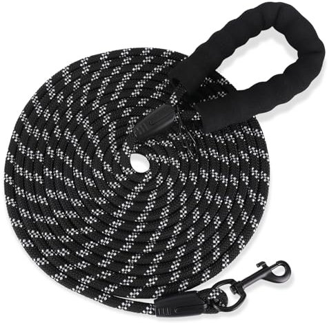 Reflektierend Schleppleine für Hunde, 10m Hundeleine mit Gepolsterten Griff und 2 Karabinerhaken,Starke Hundeleine Große Mittlere Hunde,5m 10m 20m Lang,Abschließbarer Karabiner (Schwarz, 10M X 9MM)