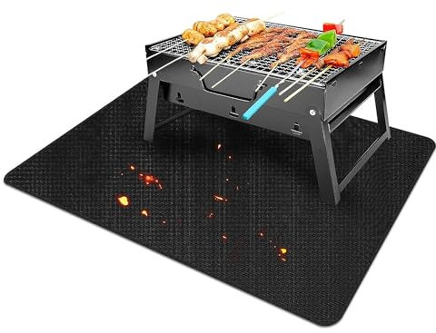 Base ignífuga de 152 x 100 cm: base resistente al calor impermeable para barbacoa, protección de suelo de fibra de vidrio para estufas de chimenea, barbacoas de gas y terrazas, color negro