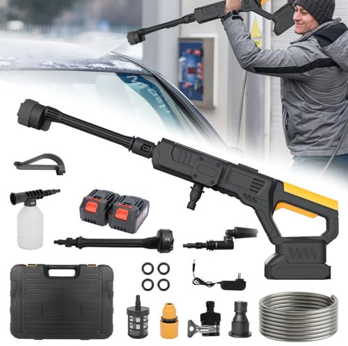 Juanya Nettoyeur Haute Pression sans Fil, Buse Réglable 6 en 1, Batterie 3000mAh avec 2 Batteries Rechargeables, 1.2Mpa, Nettoyeur Portable pour Nettoyage Voiture, Sol, Clôture