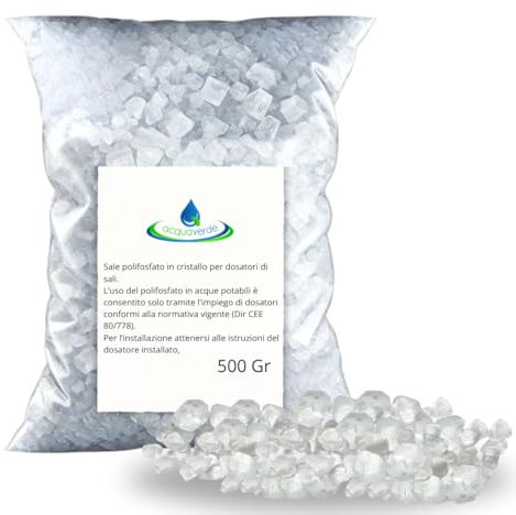 acquaverde | Sel polyphosphate en cristaux 500 g, idéal pour les filtres anticalcaires, doseurs de sels, recharge efficace pour lave-vaisselle – Haute qualité et longue durée de vie