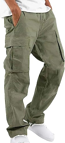 Herr smal passform cargobyxor elastisk midja dragsko joggingbyxor stretch skinny avsmalnande vandringsbyxor med flera fickor