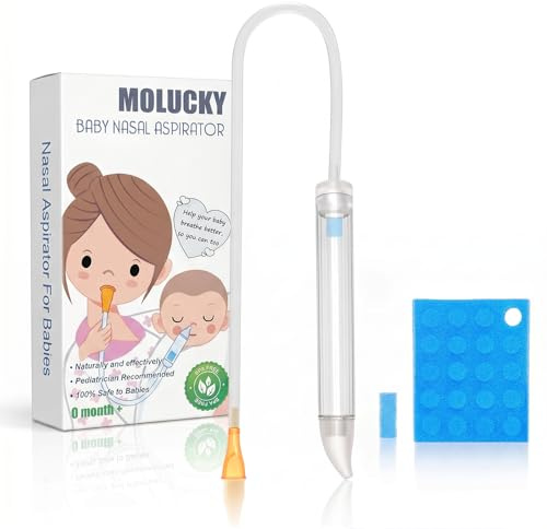 Baby Nasal Aspirator with 24 Replacement Filters - Soft Silicone Tip Nose Sucker for Newborns and Toddlers - Manual Suction for Quick Relief from Congestion - BPA-Free Transparent Mucus Extractor