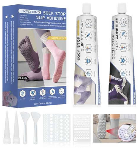 LIKFCBOND Adesivo Antiscivolo per Calze, Colla Antiscivolo Calzino, Rivestimento in Gomma Trasparente Lavabile, Adesivo Antiscivolo per Rivestimento è Utilizzato per Calze, Tappetini e Coperte