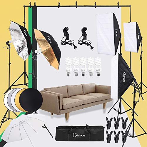 Bonnlo KS01 Kit de Estudio Fotográfico con Softbox, Paraguas y Fondo de Tela – Reflector 5 en 1, Kit Completo para Fotografías, 2 x 3 m