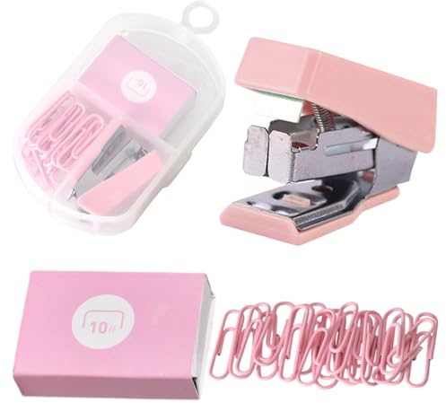 Mini Agrafeuse 10# avec 400 Agrafes & 20 Trombones - Agrafeuse de Voyage Compacte pour Enfants, Bureau, École - Petite, Légère et Portable (Métal/Plastique)